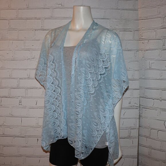 🌸🧵 Powder Blue Lace Cardigan Shawl by Arianna (One Size · NWT) - Picture 4 of 6
